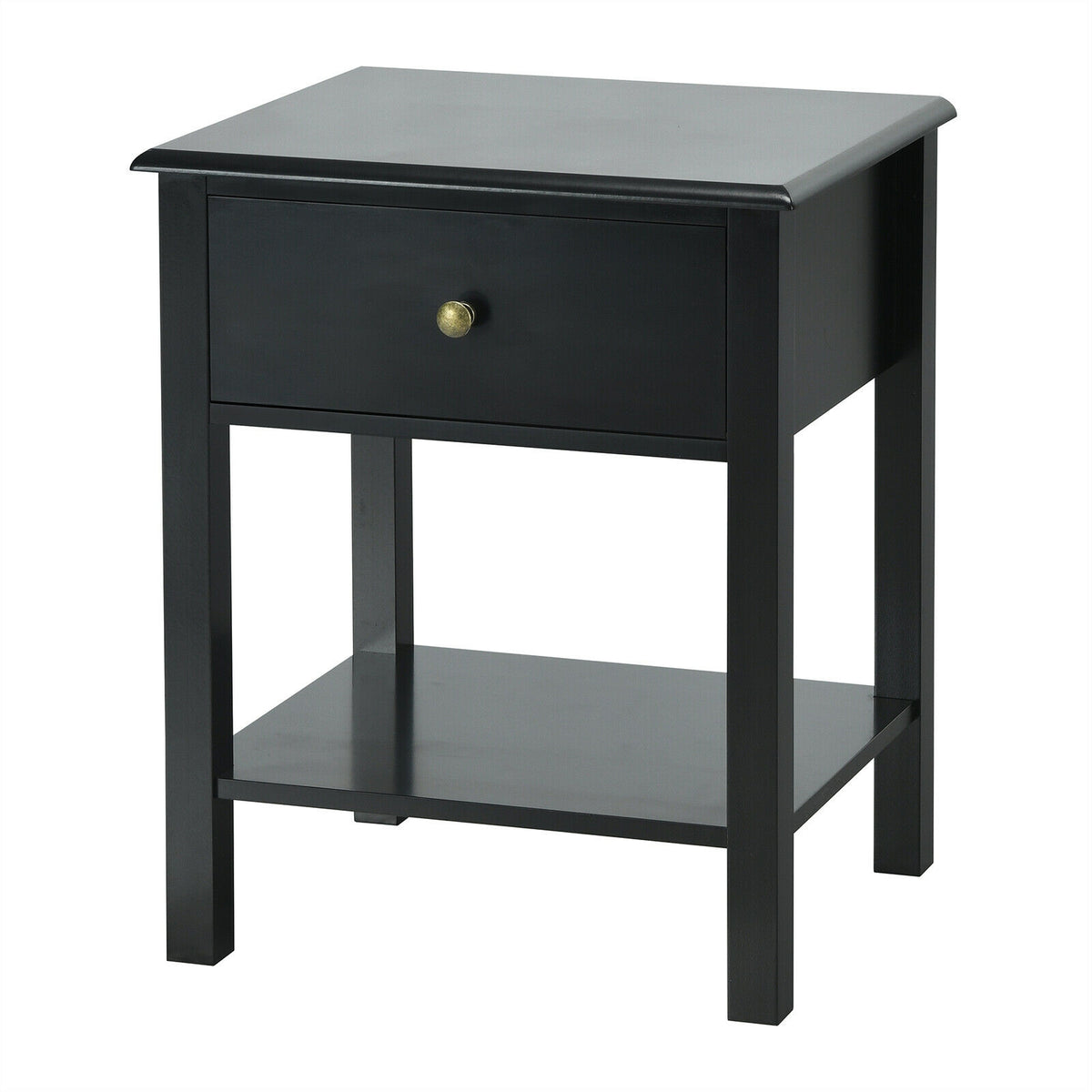 Nightstand End Table with Drawer and Shelf-Black-Nightstands-DECOROLALA