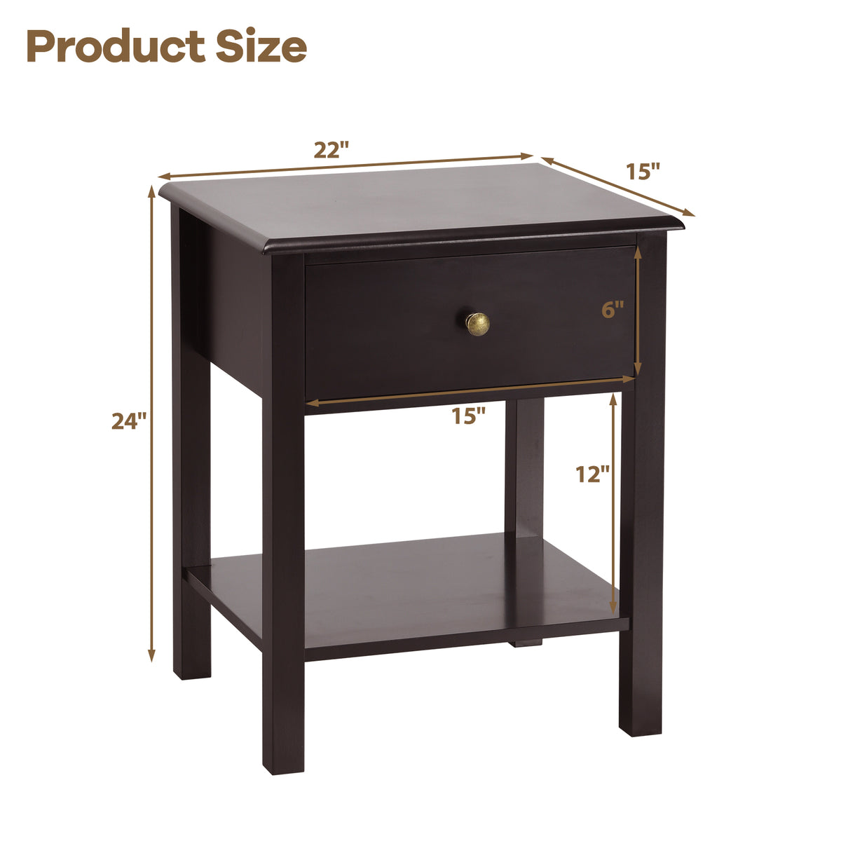 Nightstand End Table with Drawer and Shelf-Brown-Nightstands-DECOROLALA