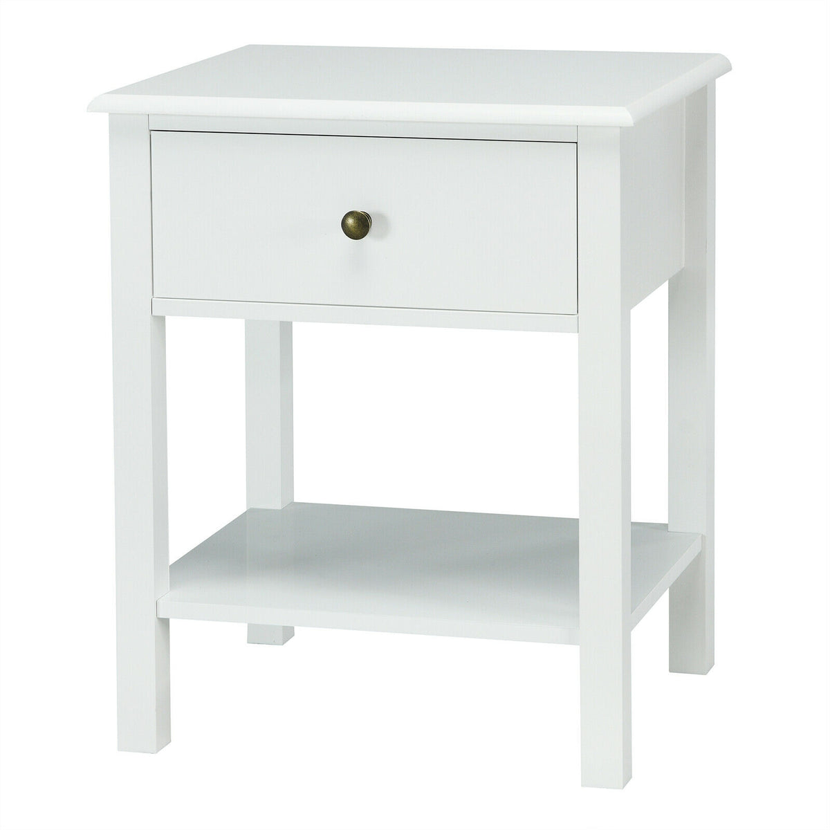 Nightstand End Table with Drawer and Shelf-White-Nightstands-DECOROLALA