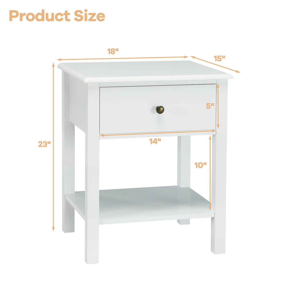 Nightstand End Table with Drawer and Shelf-White-Nightstands-DECOROLALA