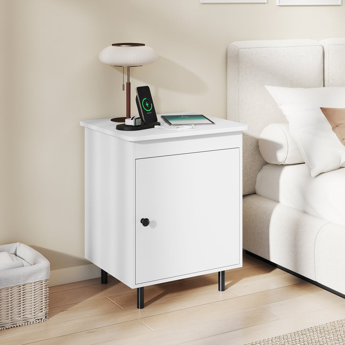 Nightstand Mid Century End Tables with Door-1 Pieces-Nightstands-DECOROLALA