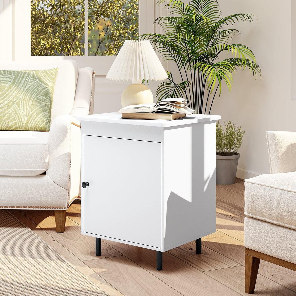 Nightstand Mid Century End Tables with Door-1 Pieces-Nightstands-DECOROLALA