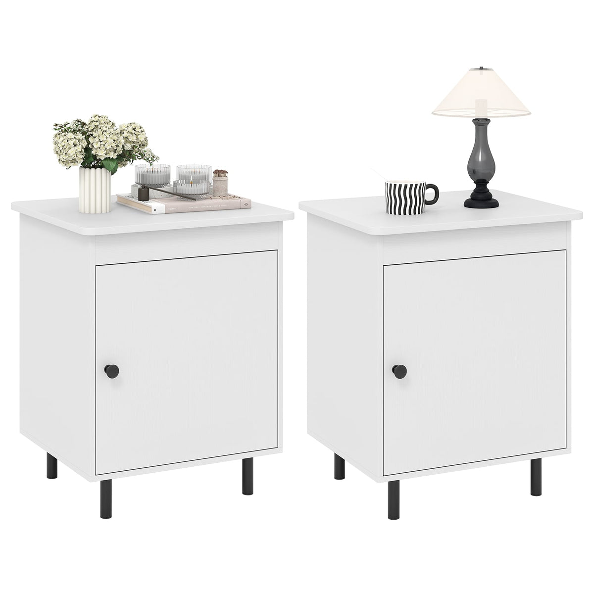 Nightstand Mid Century End Tables with Door-Set of 2-Nightstands-DECOROLALA