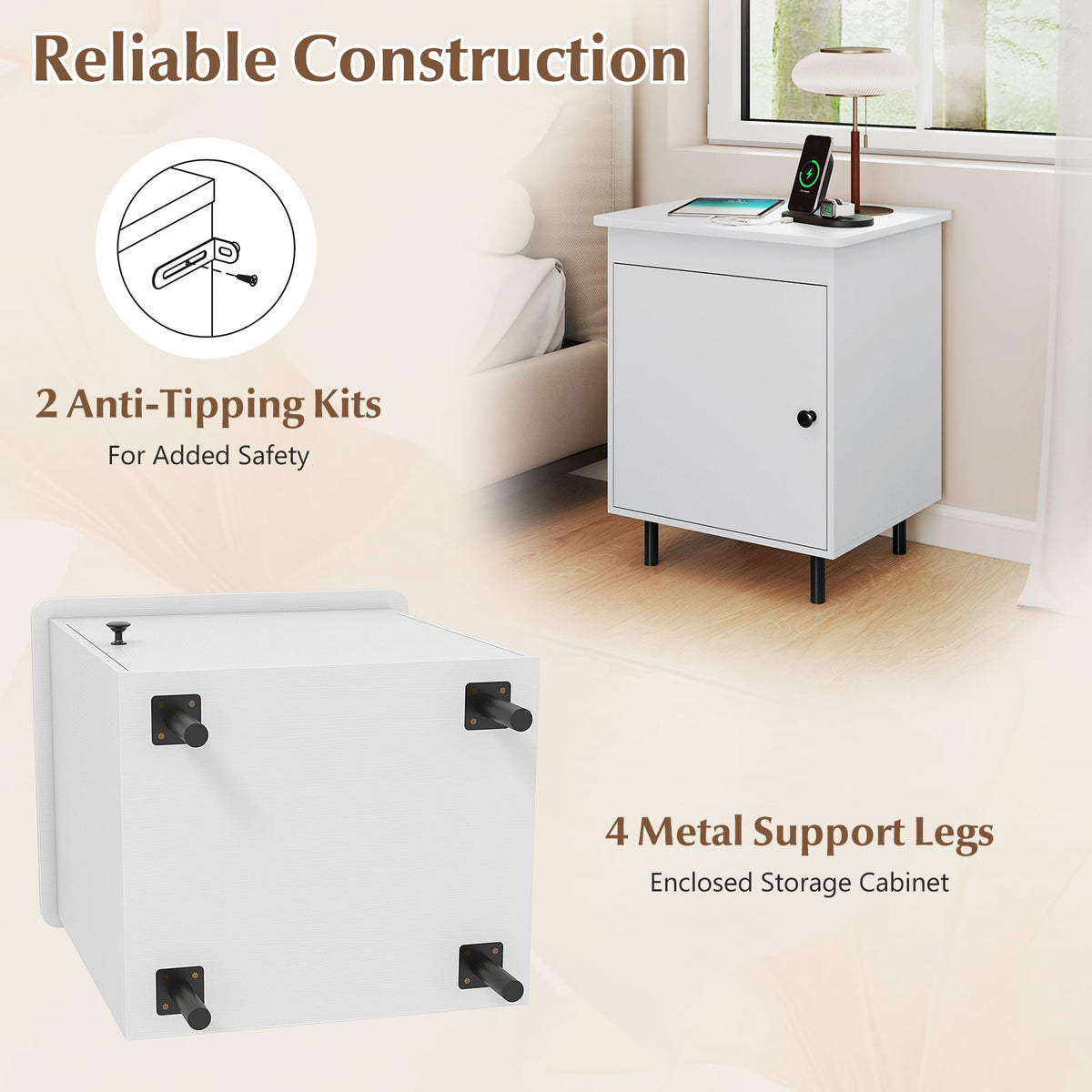 Nightstand Mid Century End Tables with Door-Set of 2-Nightstands-DECOROLALA