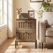 Nightstand Mid Century Modern End Table with Storage Drawers-Rustic Brown-Nightstands-DECOROLALA