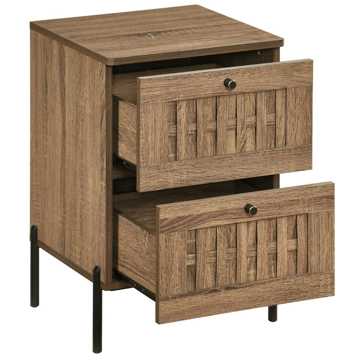 Nightstand Mid Century Modern End Table with Storage Drawers-Rustic Brown-Nightstands-DECOROLALA
