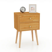 Nightstand Mid-century Modern Bedside Table with 2 Drawers-Natural-Nightstands-DECOROLALA