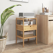 Nightstand Set of 2 Bamboo End Table with 2 Open Shelves and Drawer-Set of 2-Nightstands-DECOROLALA