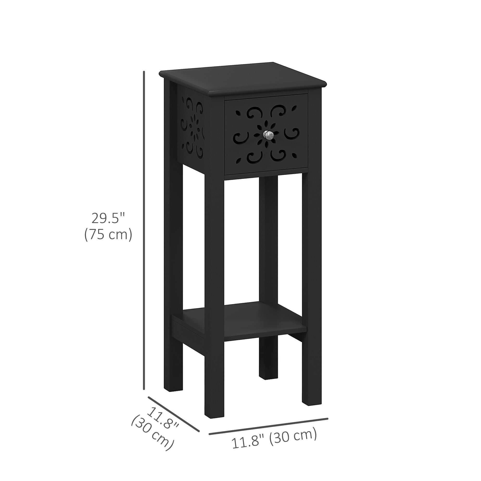 Nightstand Set of 2 - Black MDF Side Tables with Drawer-Home Furnishings > Living Room Furniture > Side¬†Tables-DECOROLALA