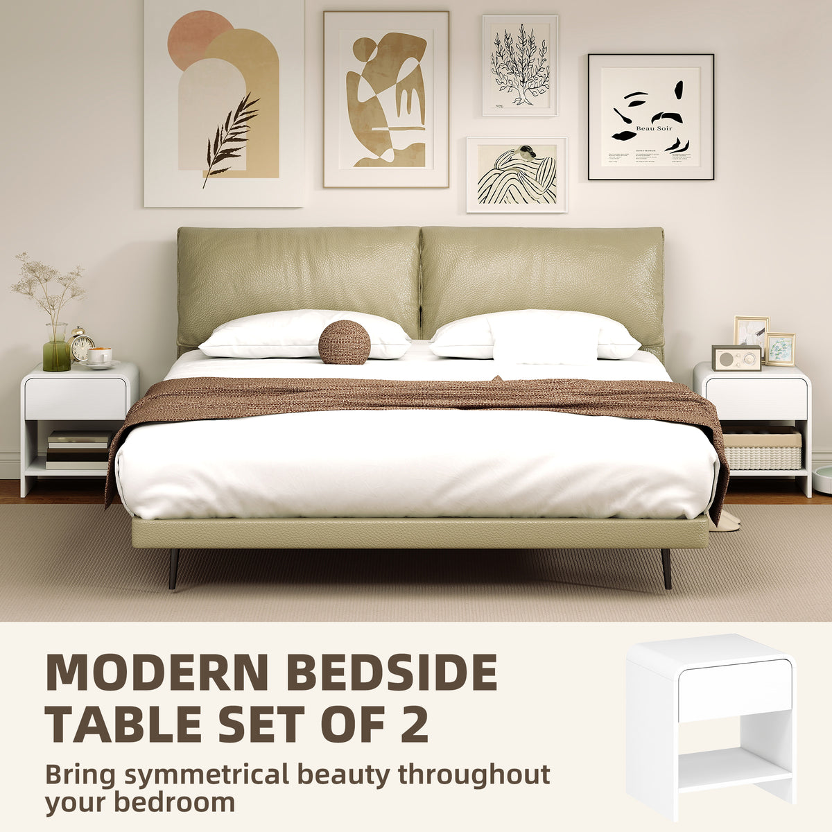 Nightstand Set of 2 - Distressed White Bedside Tables-Home Furnishings > Bedroom Furniture > Bedside Tables-DECOROLALA