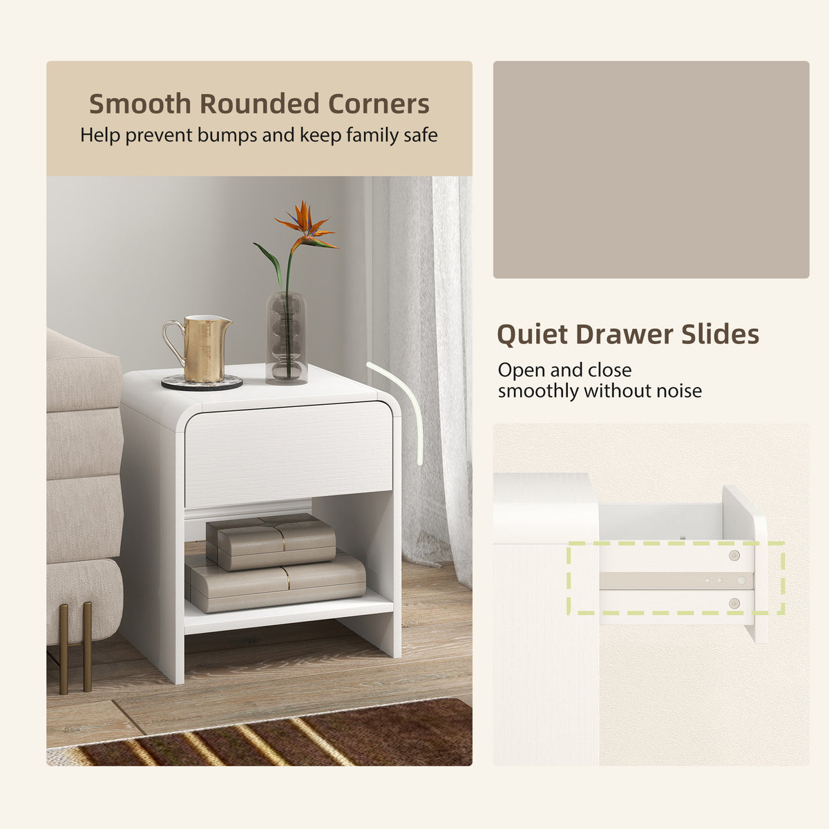 Nightstand Set of 2 - Distressed White Bedside Tables-Home Furnishings > Bedroom Furniture > Bedside Tables-DECOROLALA