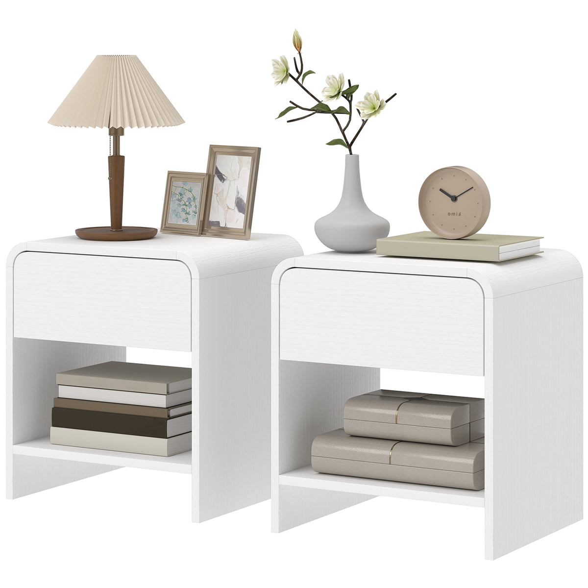 Nightstand Set of 2 - Distressed White Bedside Tables-Home Furnishings > Bedroom Furniture > Bedside Tables-DECOROLALA