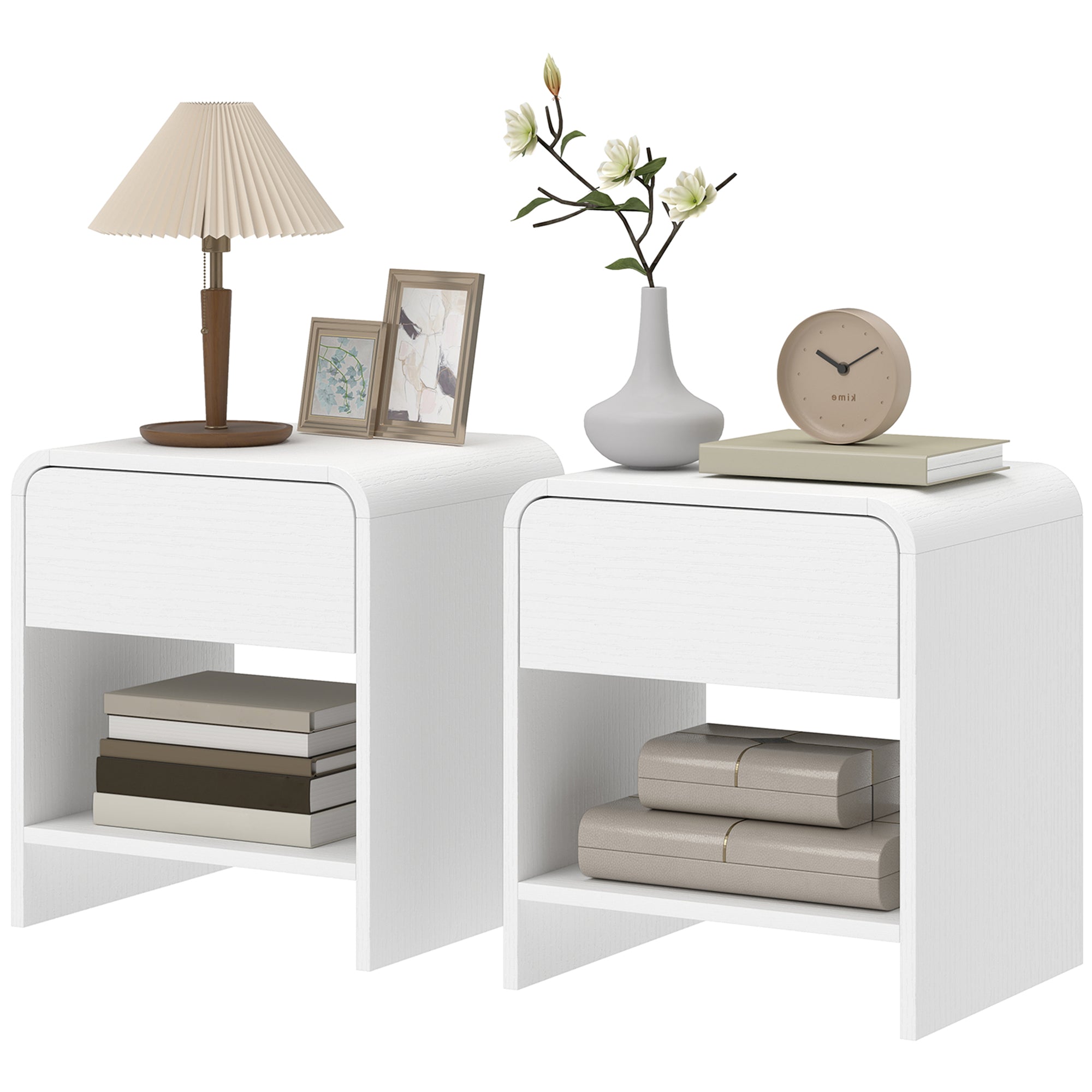 Nightstand Set of 2 - Distressed White Bedside Tables-Home Furnishings > Bedroom Furniture > Bedside Tables-DECOROLALA