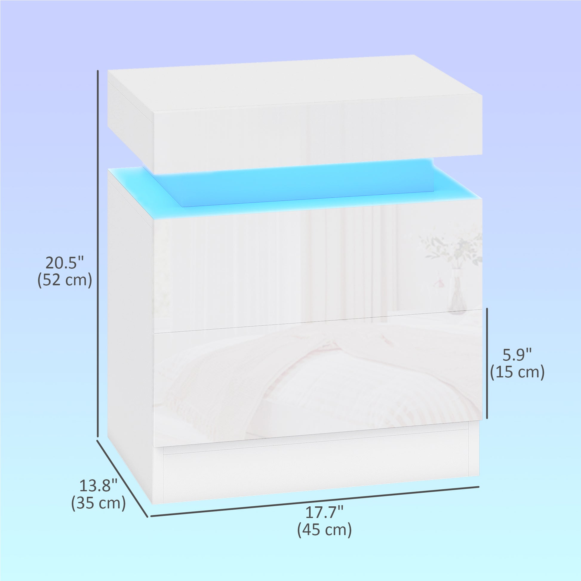 Nightstand Set of 2, End Side Tables with LED Lights, Bedside Tables with 2 Drawers, for Bedroom, White-Home Furnishings > Bedroom Furniture > Bedside Tables-DECOROLALA