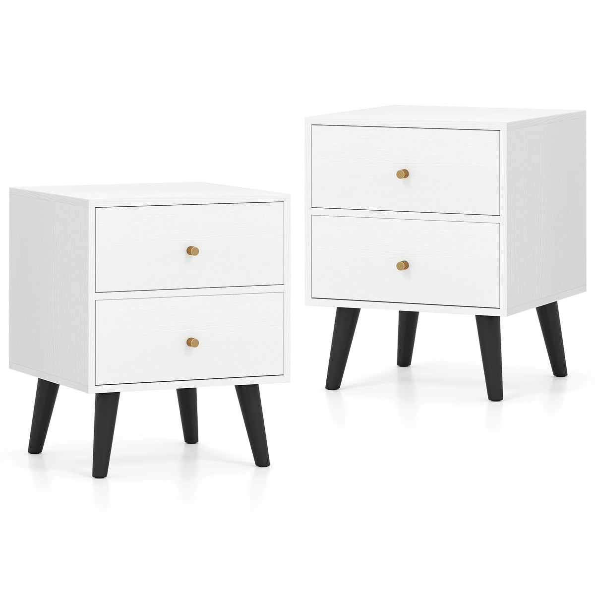 Nightstand Set of 2 Mid Century Modern Bedside Table with Golden Knobs and Raised Support Legs-Nightstands-DECOROLALA