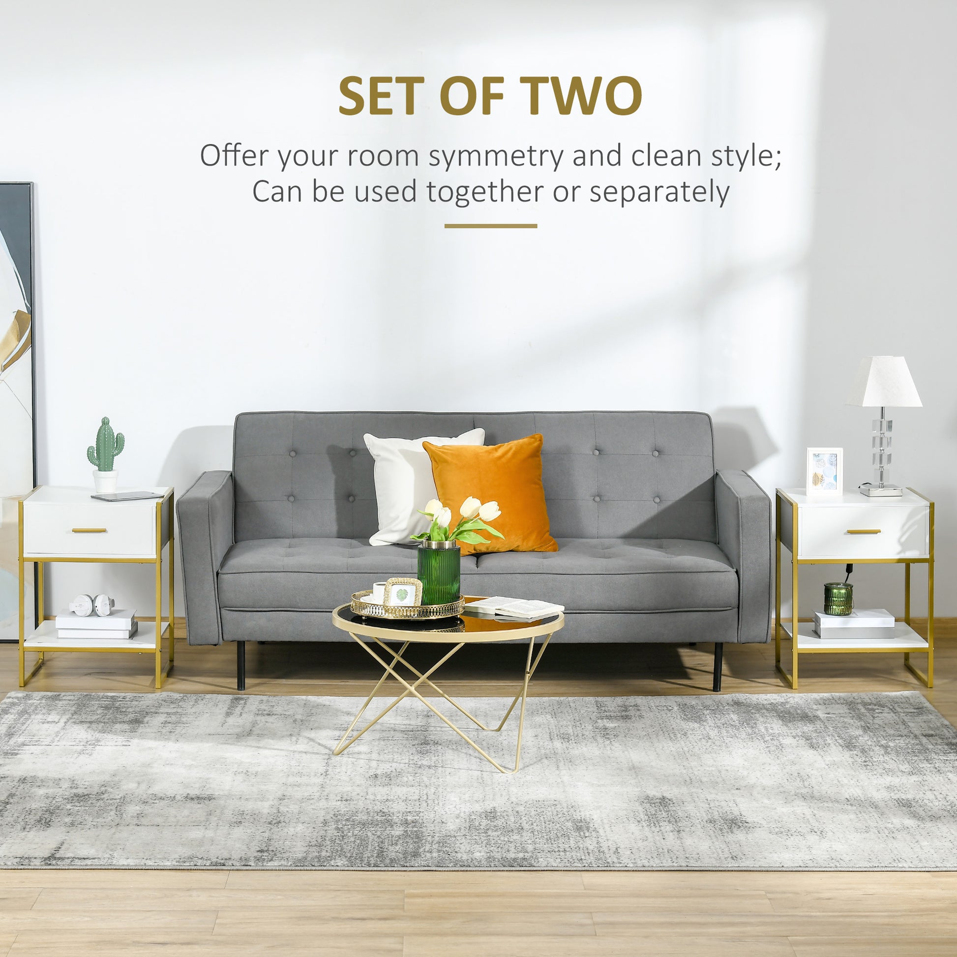Nightstand Set of 2, Modern Bedside Table with Drawer and Shelf, Bedside Cabinets for Bedroom, White-Home Furnishings > Bedroom Furniture > Bedside Tables-DECOROLALA