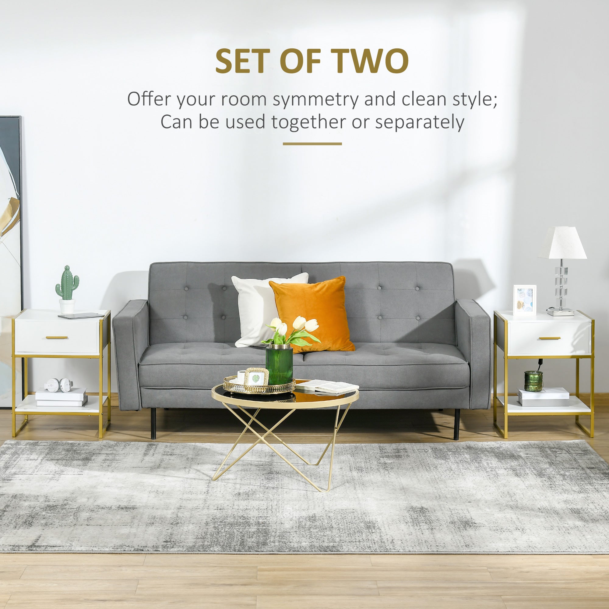 Nightstand Set of 2, Modern Bedside Table with Drawer and Shelf, Bedside Cabinets for Bedroom, White-Home Furnishings > Bedroom Furniture > Bedside Tables-DECOROLALA