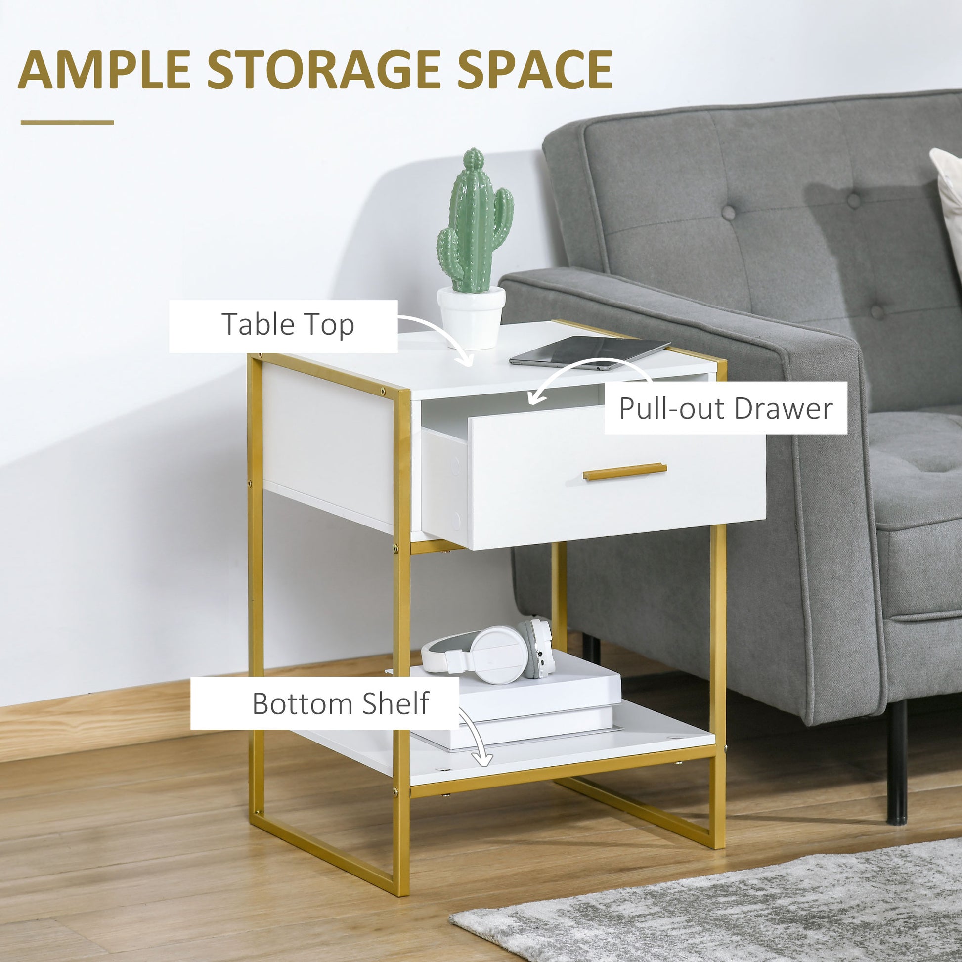 Nightstand Set of 2, Modern Bedside Table with Drawer and Shelf, Bedside Cabinets for Bedroom, White-Home Furnishings > Bedroom Furniture > Bedside Tables-DECOROLALA
