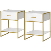Nightstand Set of 2, Modern Bedside Table with Drawer and Shelf, Bedside Cabinets for Bedroom, White-Home Furnishings > Bedroom Furniture > Bedside Tables-DECOROLALA