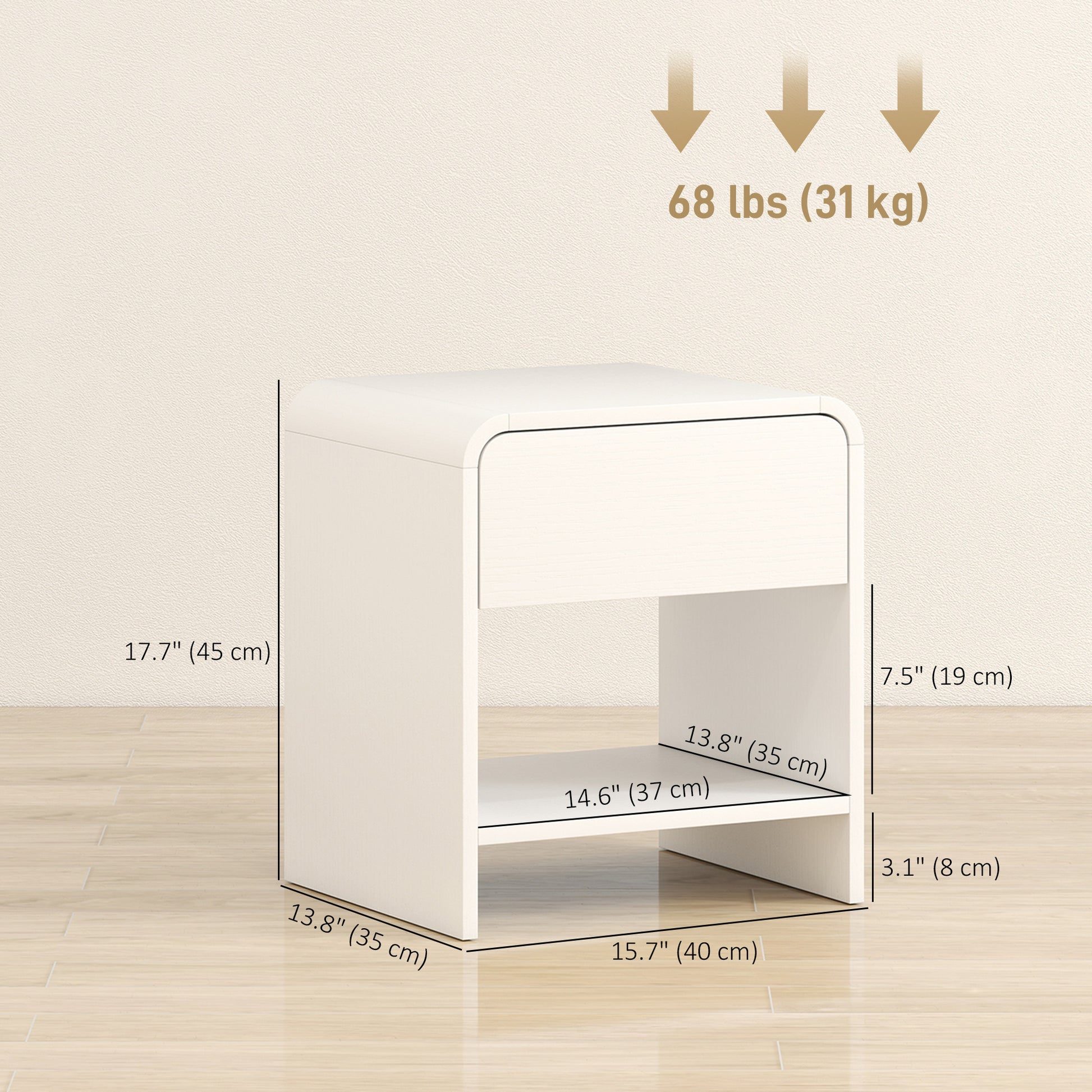Nightstand Set of 2, Modern Bedside Table with Rounded Corners, Nightstand with Drawer and Open Shelf, Distressed White-Home Furnishings > Bedroom Furniture > Bedside Tables-DECOROLALA