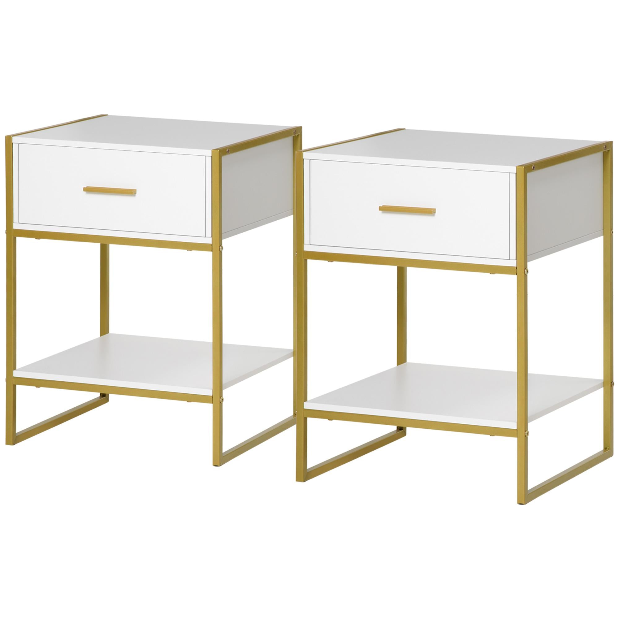 Nightstand Set of 2 - Modern White Bedside Tables with Drawer-Home Furnishings > Bedroom Furniture > Bedside Tables-DECOROLALA