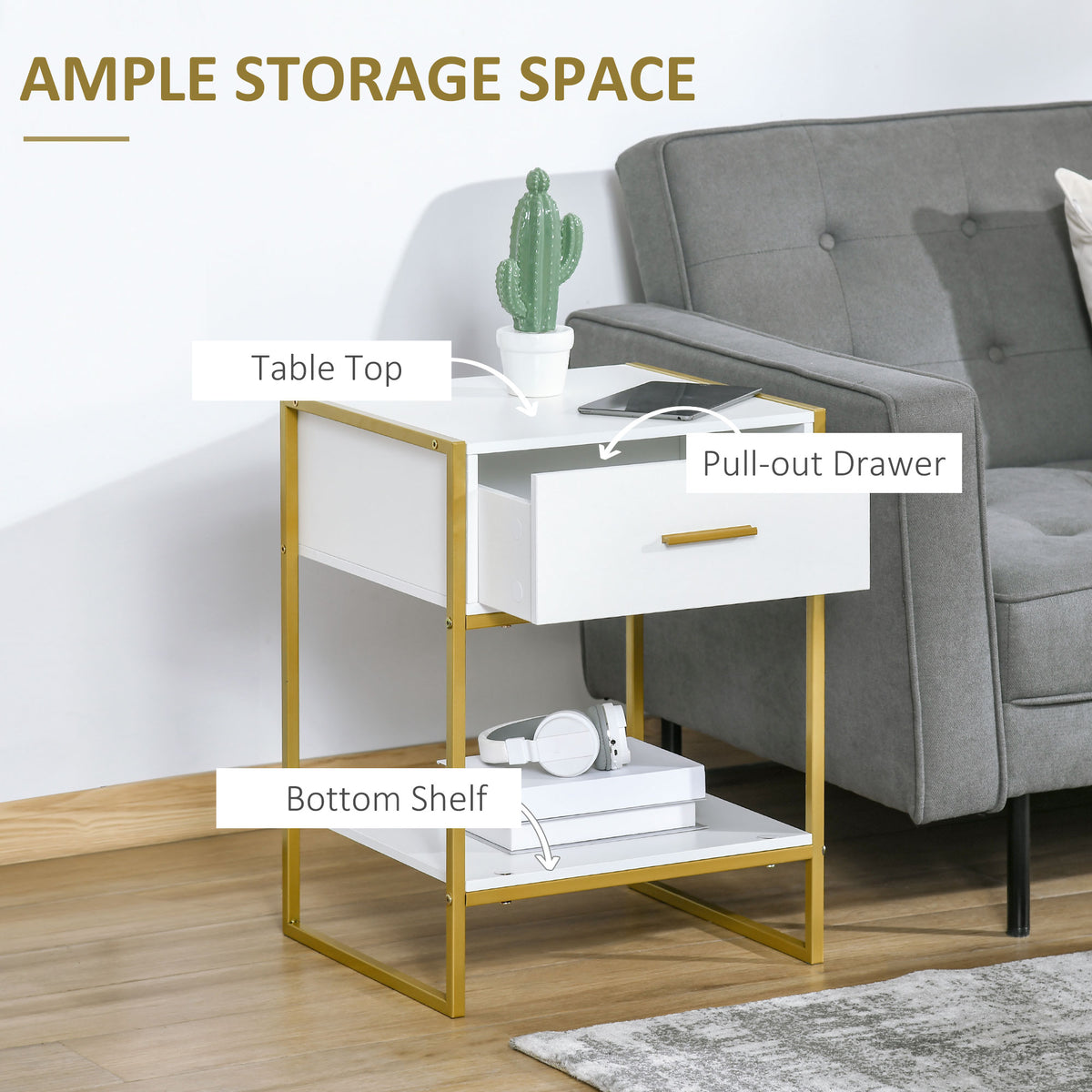 Nightstand Set of 2 - Modern White Bedside Tables with Drawer-Nightstands-DECOROLALA