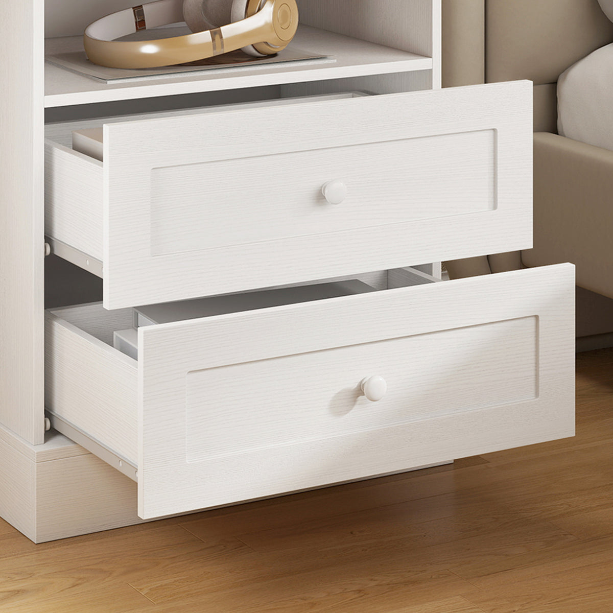 Nightstand Set of 2 with Charging Station - White and Oak-Home Furnishings > Bedroom Furniture > Bedside Tables-DECOROLALA