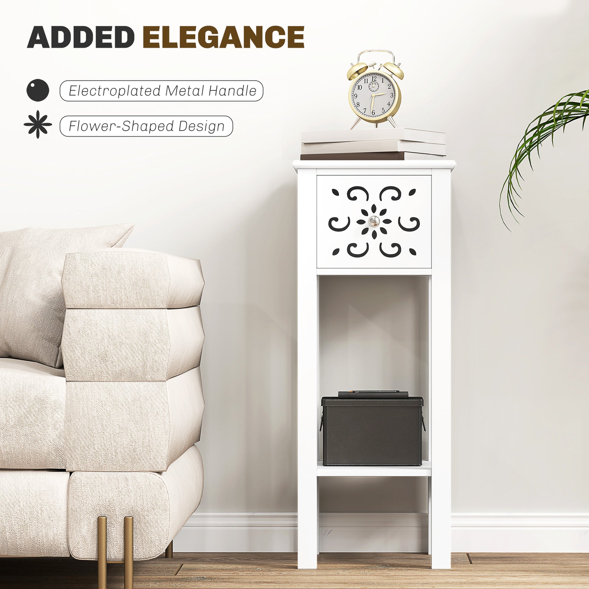 Nightstand Set of 2 with Drawer and Open Storage Shelf White-Home Furnishings > Living Room Furniture > Side¬†Tables-DECOROLALA