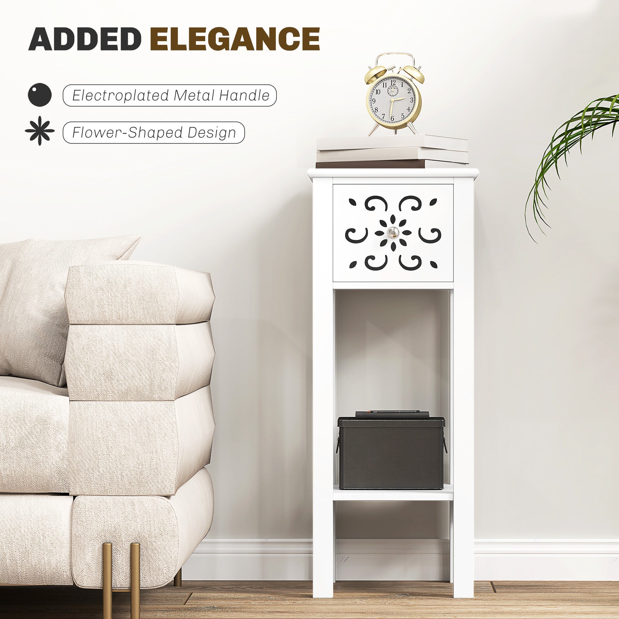 Nightstand Set of 2 with Drawer and Open Storage Shelf White-Home Furnishings > Living Room Furniture > Side¬†Tables-DECOROLALA