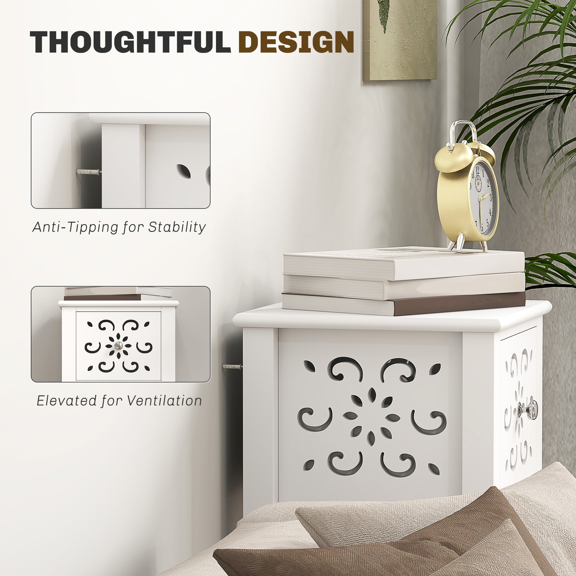 Nightstand Set of 2 with Drawer and Open Storage Shelf White-Home Furnishings > Living Room Furniture > Side¬†Tables-DECOROLALA