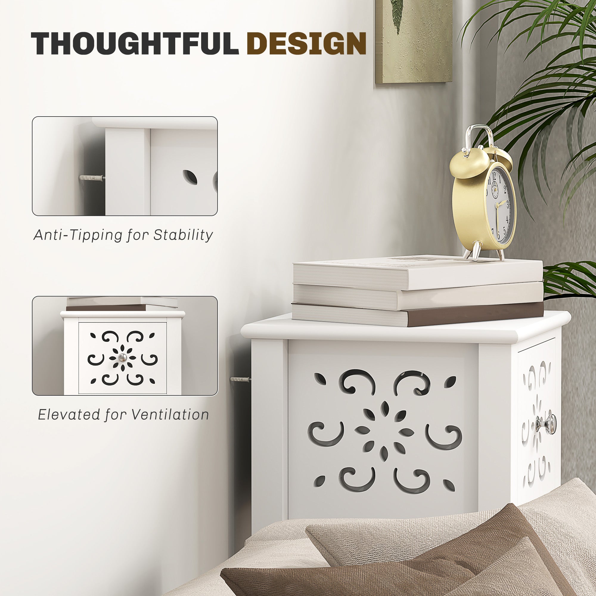 Nightstand Set of 2 with Drawer and Open Storage Shelf White-Home Furnishings > Living Room Furniture > Side¬†Tables-DECOROLALA