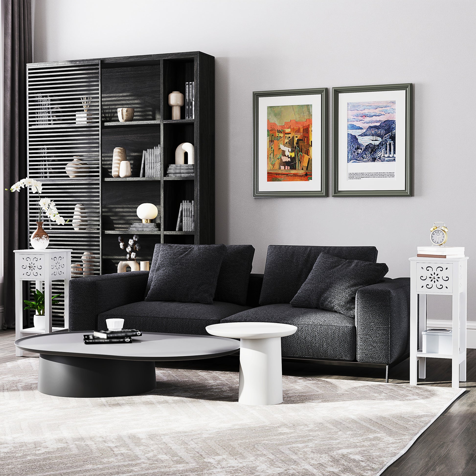 Nightstand Set of 2 with Drawer and Open Storage Shelf White-Home Furnishings > Living Room Furniture > Side¬†Tables-DECOROLALA