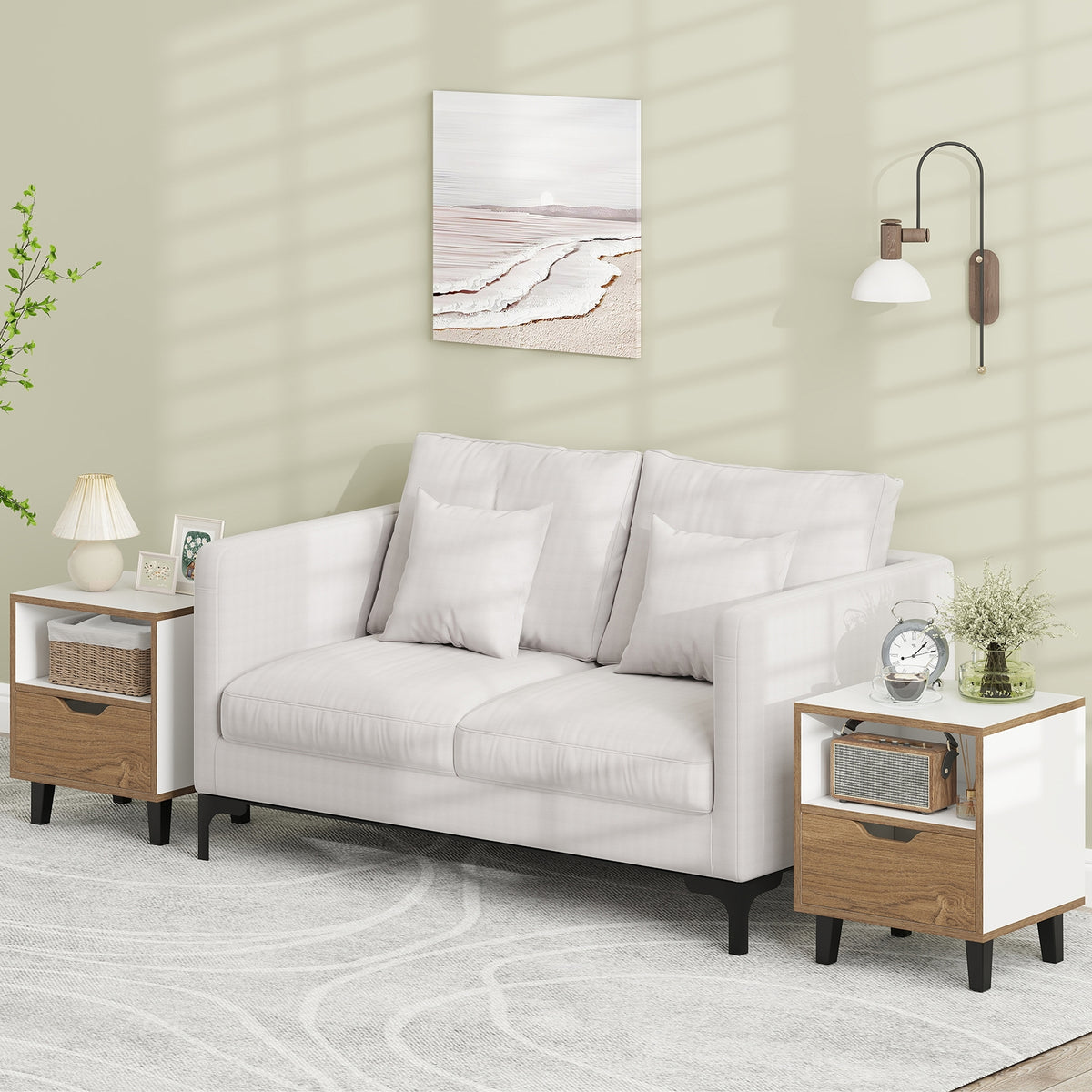 Nightstand Set of 2 with Drawer and Open Storage Shelf for Bedroom-White-Nightstands-DECOROLALA