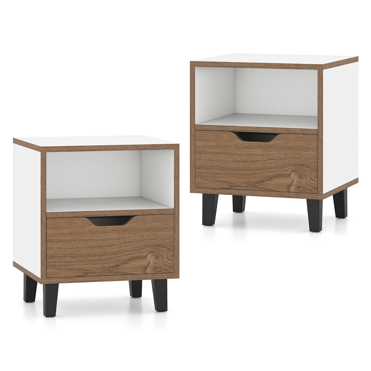 Nightstand Set of 2 with Drawer and Open Storage Shelf for Bedroom-White-Nightstands-DECOROLALA