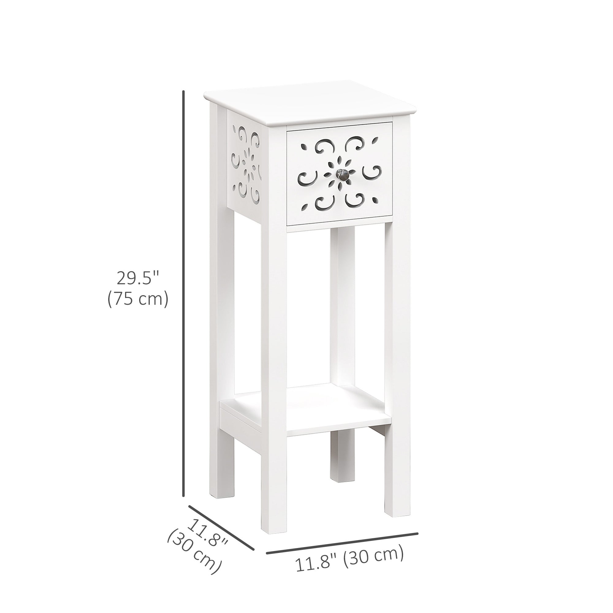 Nightstand Set of 2 with Drawer and Shelf - White MDF-Home Furnishings > Living Room Furniture > Side¬†Tables-DECOROLALA