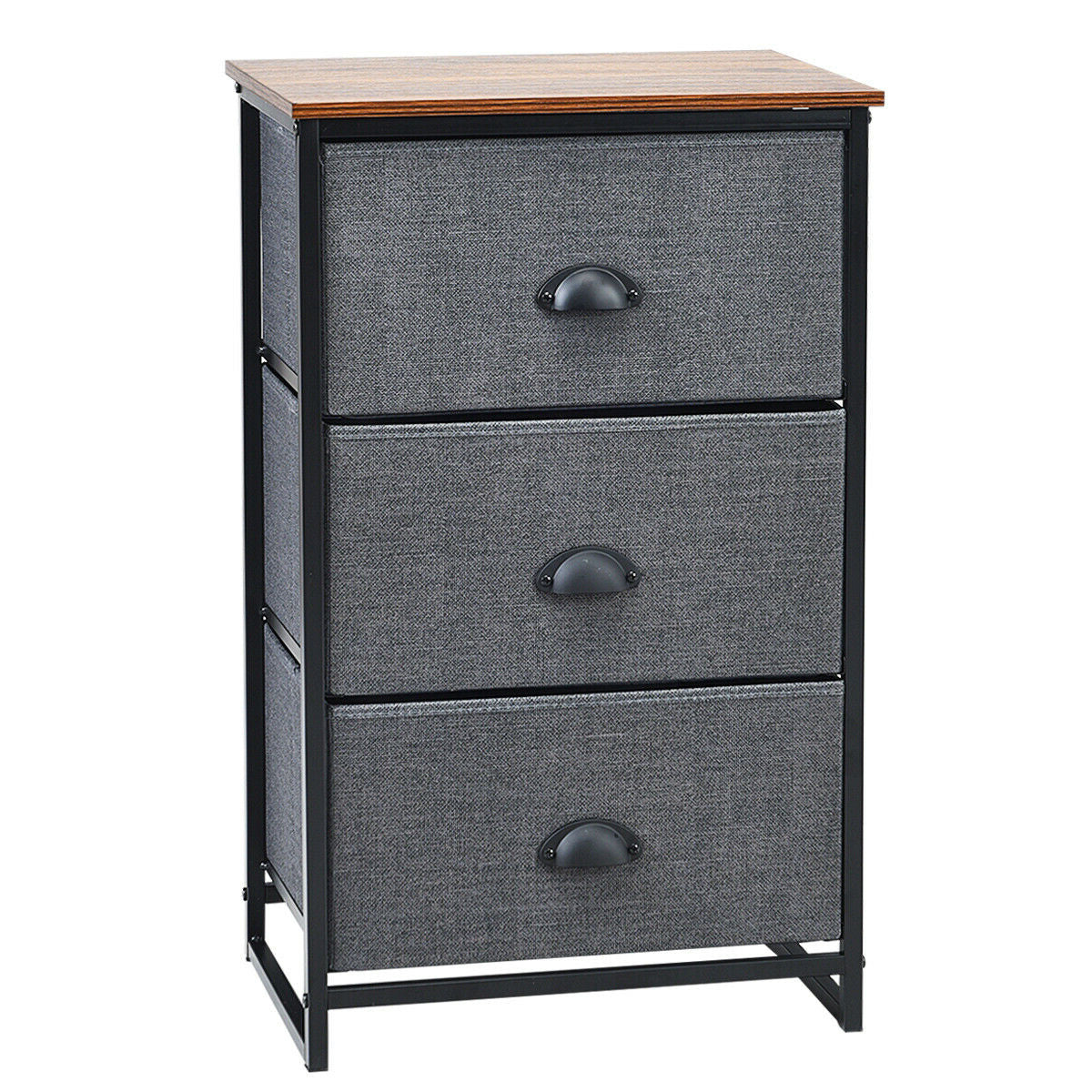 Nightstand Side Table Storage Tower Dresser Chest with 3 Drawers-Black-Nightstands-DECOROLALA