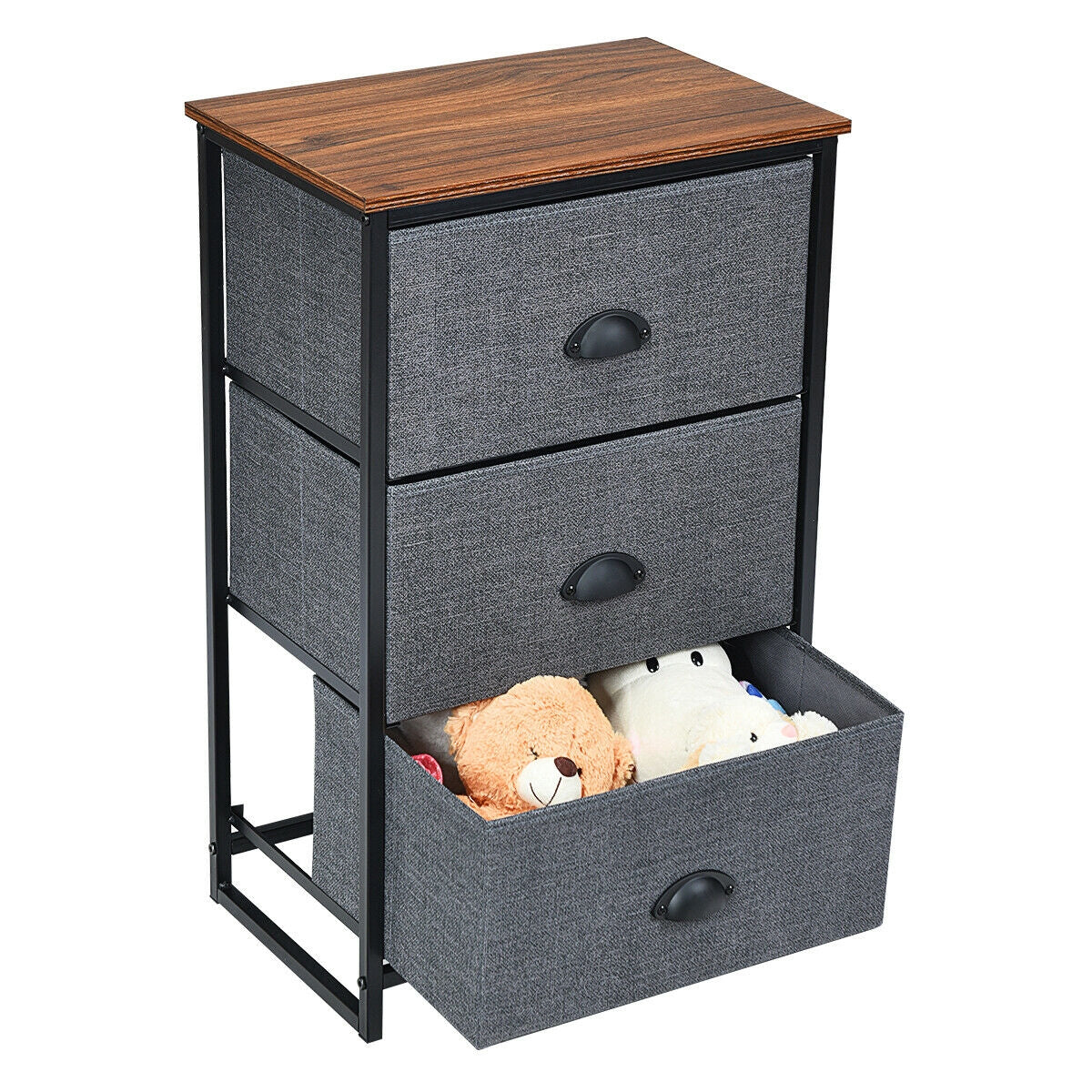 Nightstand Side Table Storage Tower Dresser Chest with 3 Drawers-Black-Nightstands-DECOROLALA