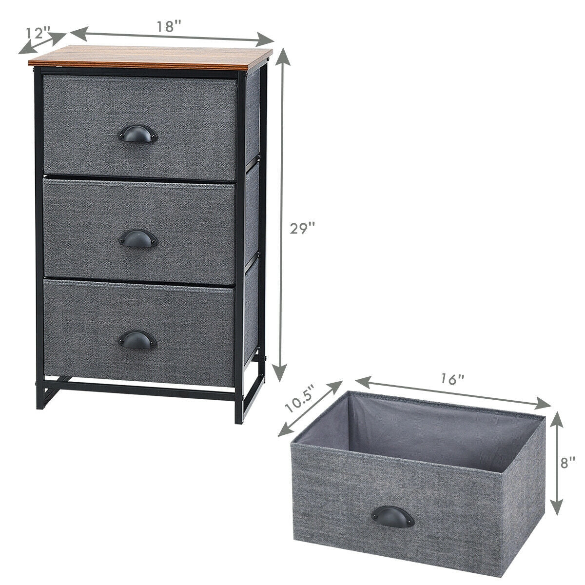 Nightstand Side Table Storage Tower Dresser Chest with 3 Drawers-Black-Nightstands-DECOROLALA