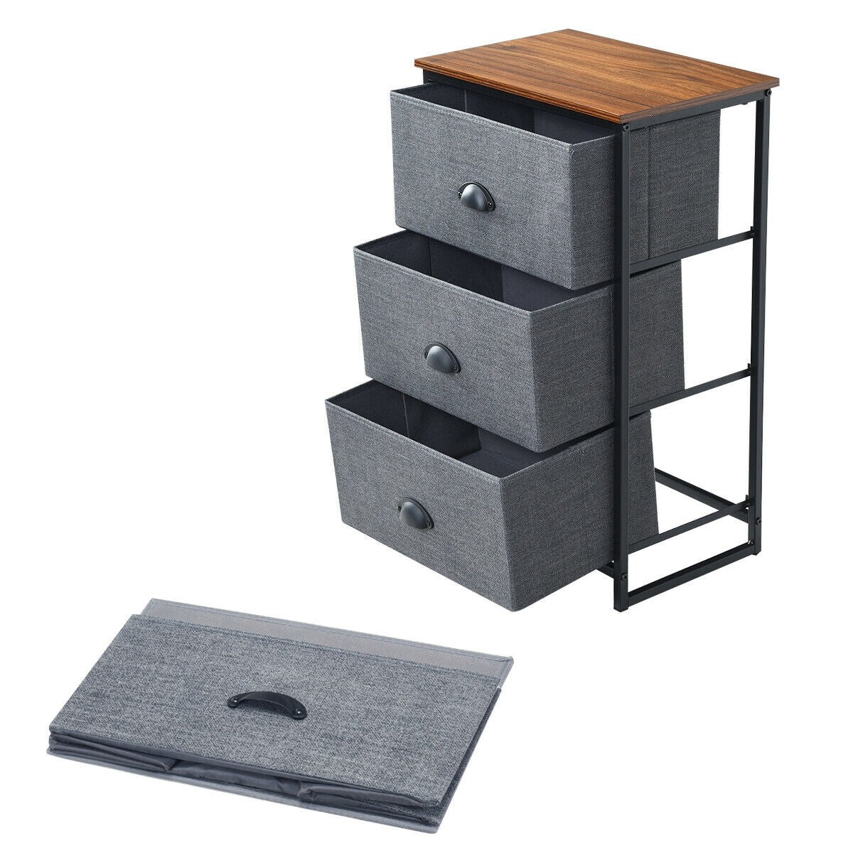 Nightstand Side Table Storage Tower Dresser Chest with 3 Drawers-Black-Nightstands-DECOROLALA