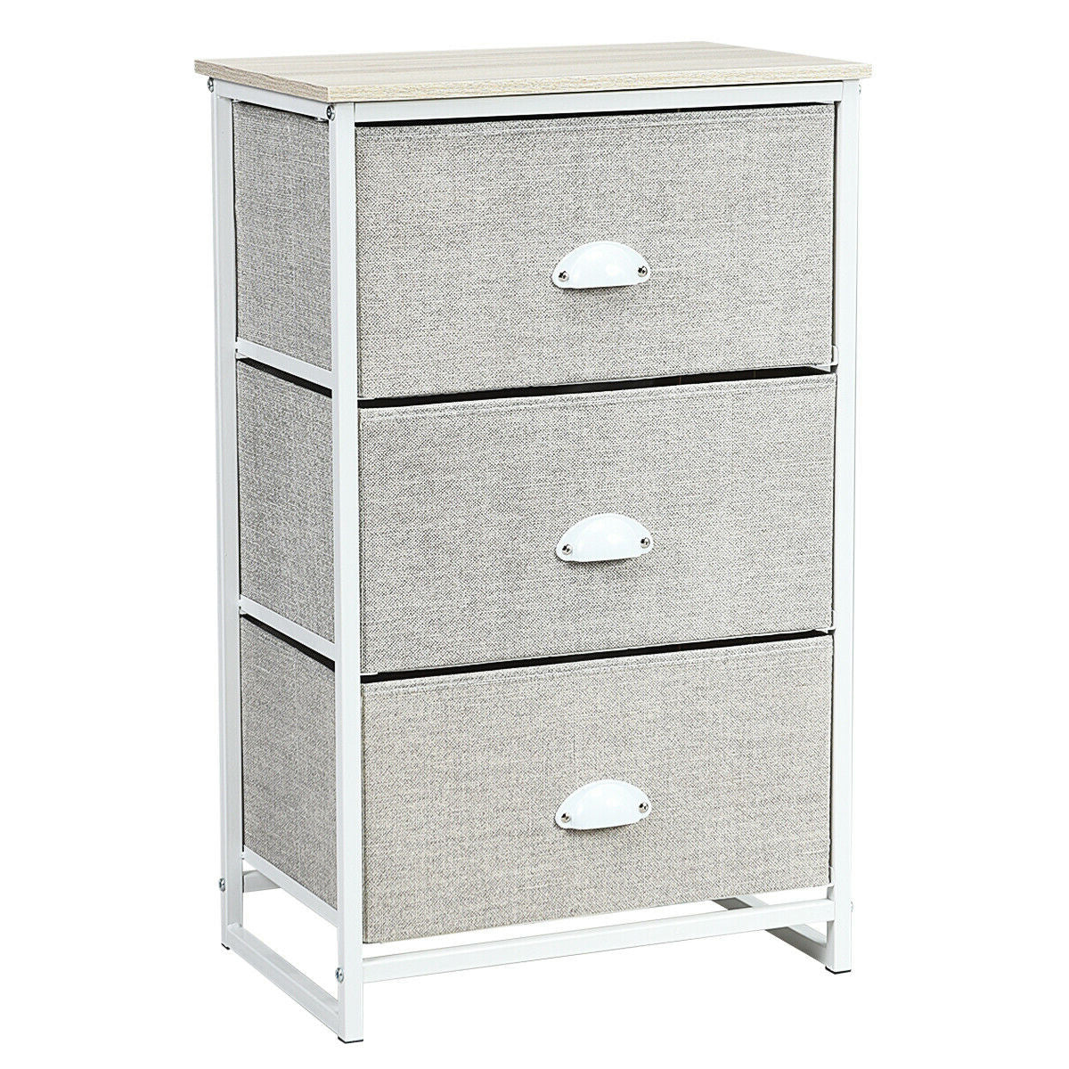 Nightstand Side Table Storage Tower Dresser Chest with 3 Drawers-Gray-Nightstands-DECOROLALA