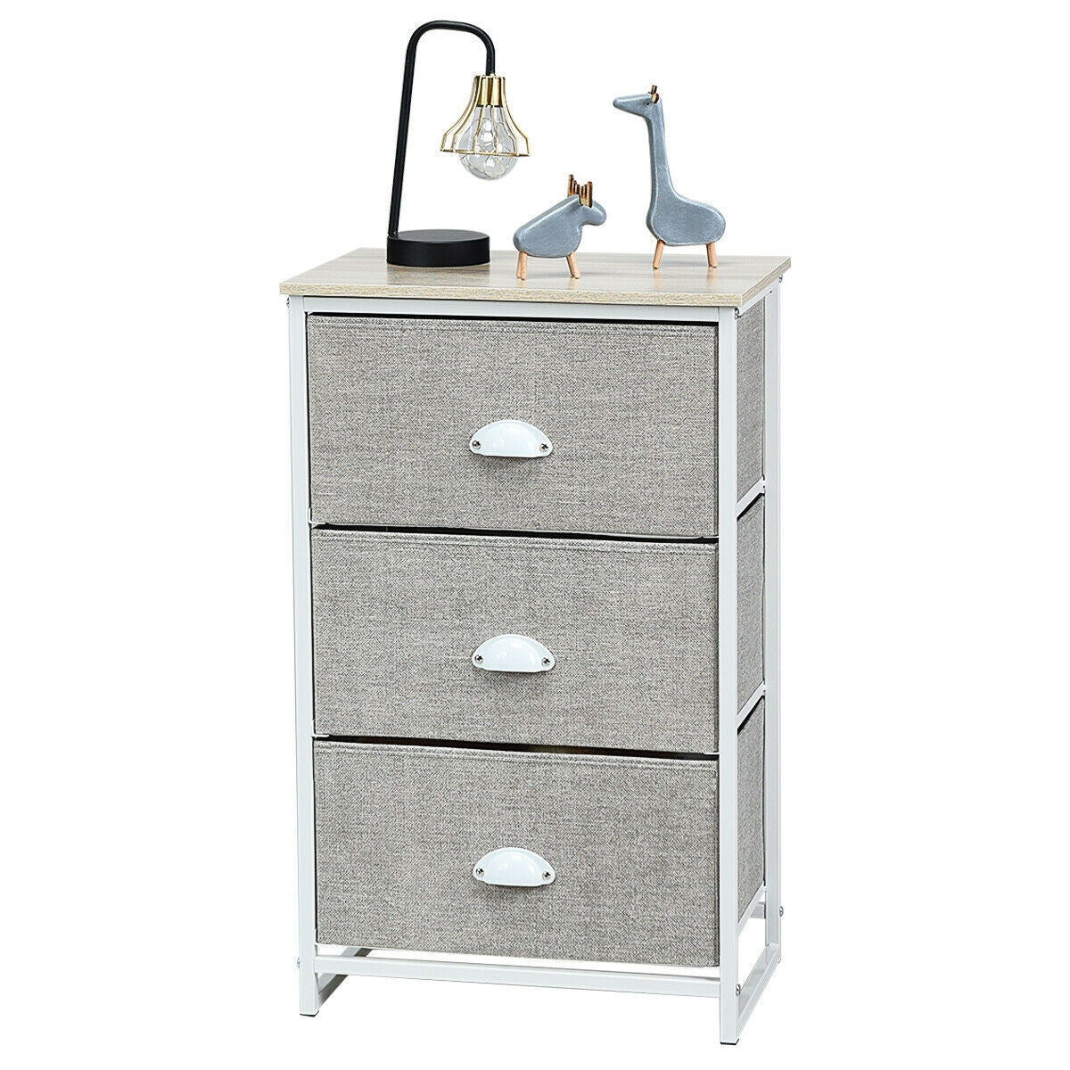 Nightstand Side Table Storage Tower Dresser Chest with 3 Drawers-Gray-Nightstands-DECOROLALA