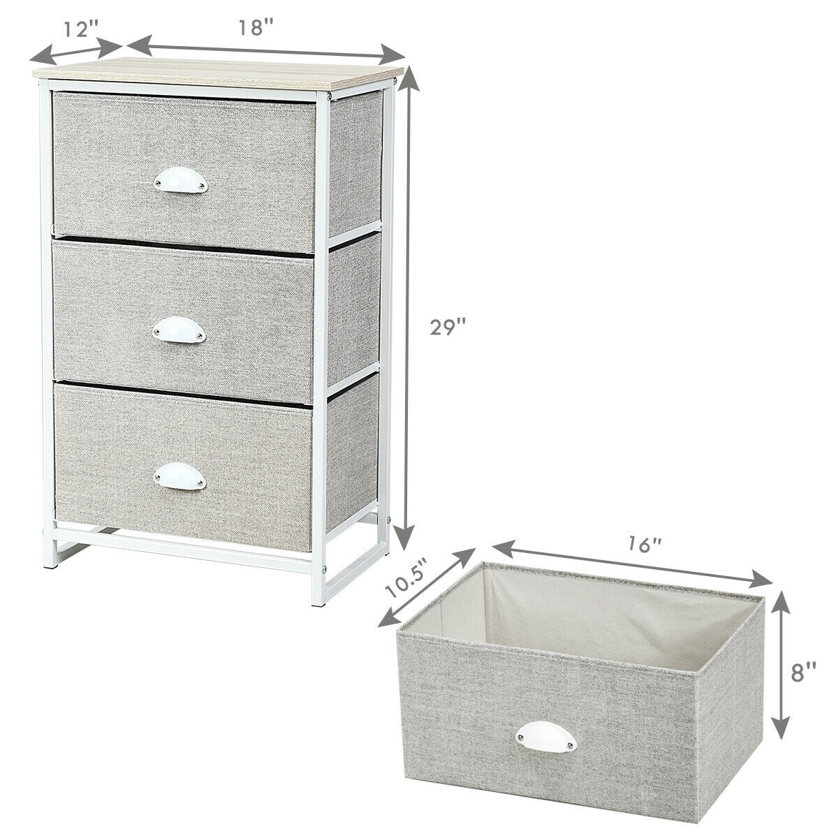 Nightstand Side Table Storage Tower Dresser Chest with 3 Drawers-Gray-Nightstands-DECOROLALA