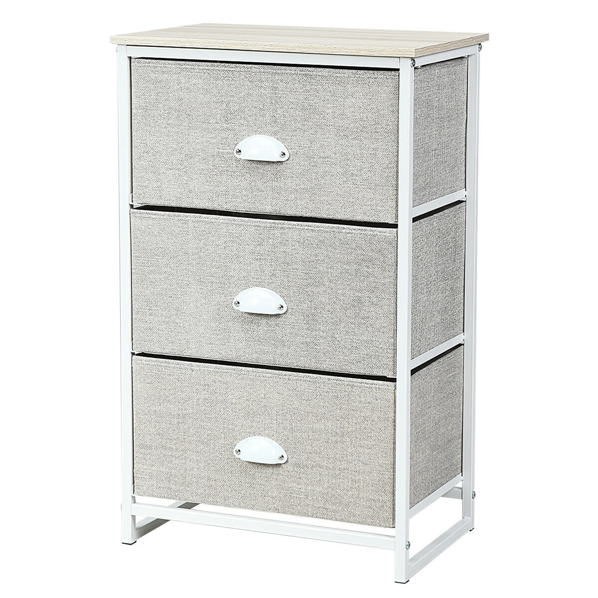 Nightstand Side Table Storage Tower Dresser Chest with 3 Drawers-Gray-Nightstands-DECOROLALA