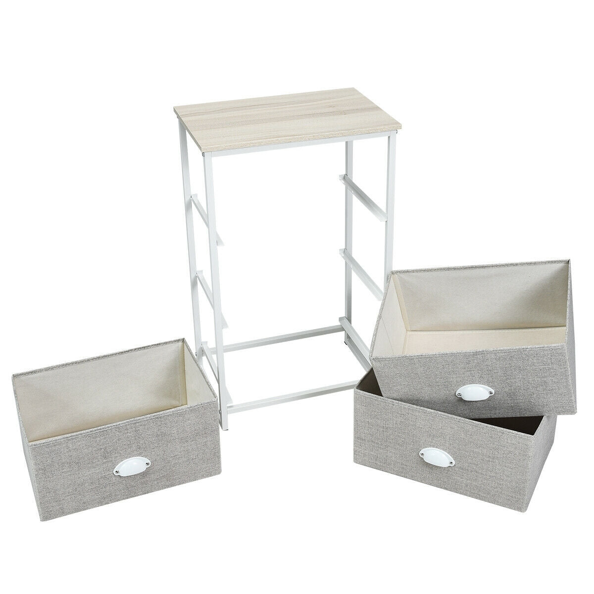 Nightstand Side Table Storage Tower Dresser Chest with 3 Drawers-Gray-Nightstands-DECOROLALA