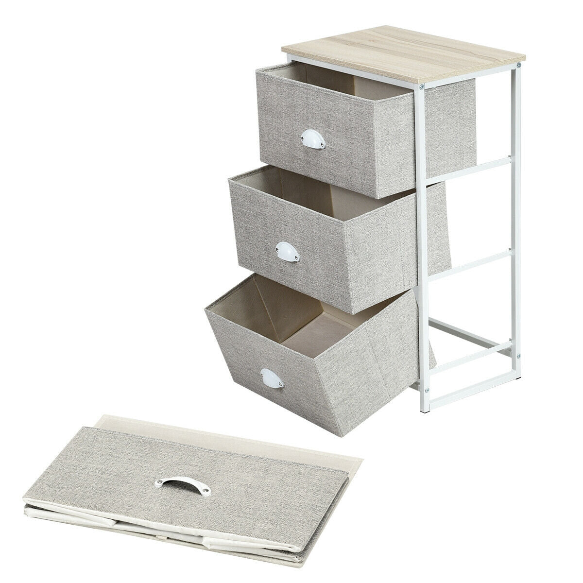 Nightstand Side Table Storage Tower Dresser Chest with 3 Drawers-Gray-Nightstands-DECOROLALA
