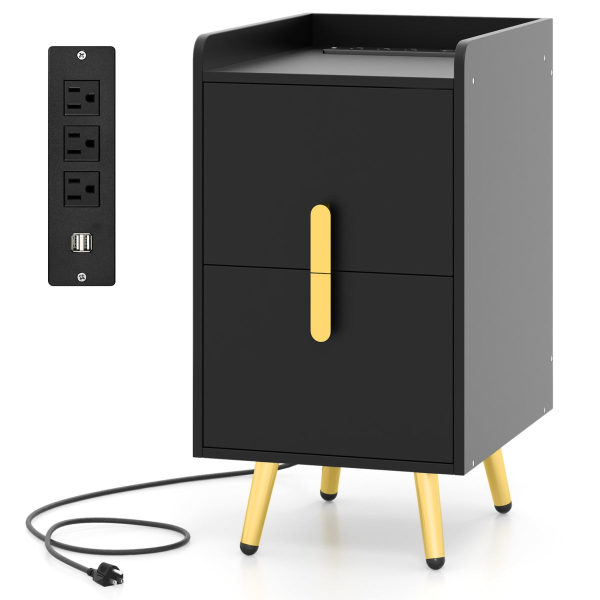 Nightstand Side Tables with 2 Drawers and 2 USB Ports-Black-Nightstands-DECOROLALA