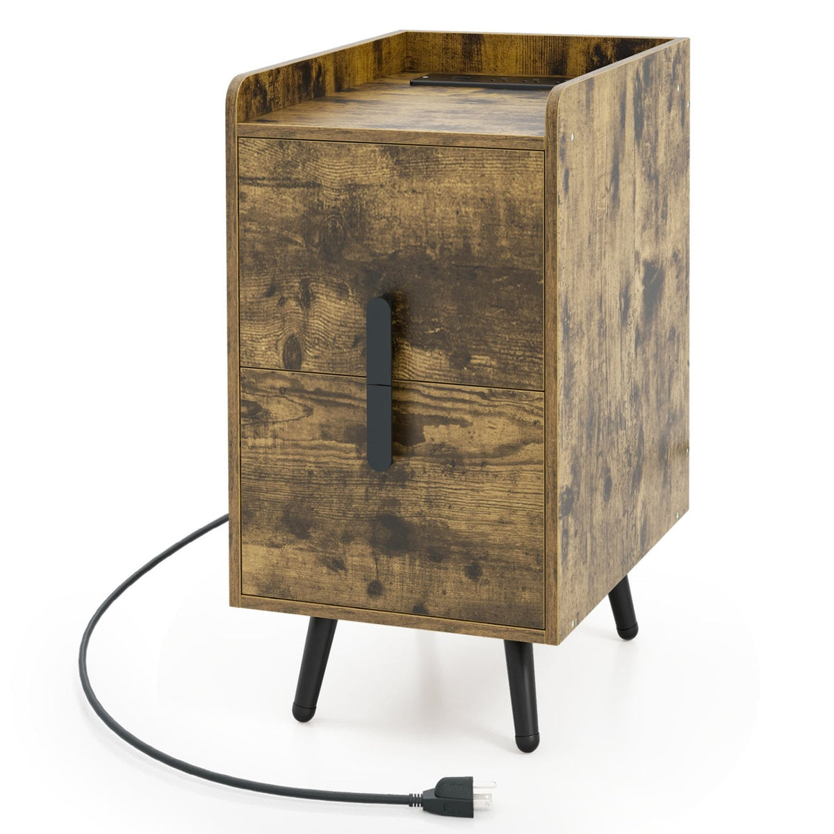 Nightstand Side Tables with 2 Drawers and 2 USB Ports-Rustic Brown-Nightstands-DECOROLALA