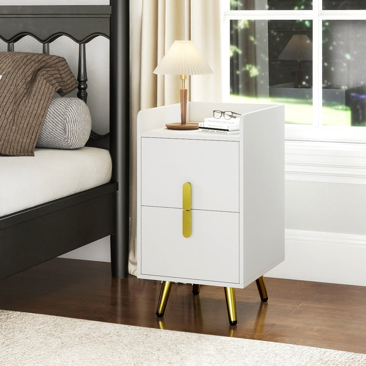 Nightstand Side Tables with 2 Drawers and 2 USB Ports-White-Nightstands-DECOROLALA