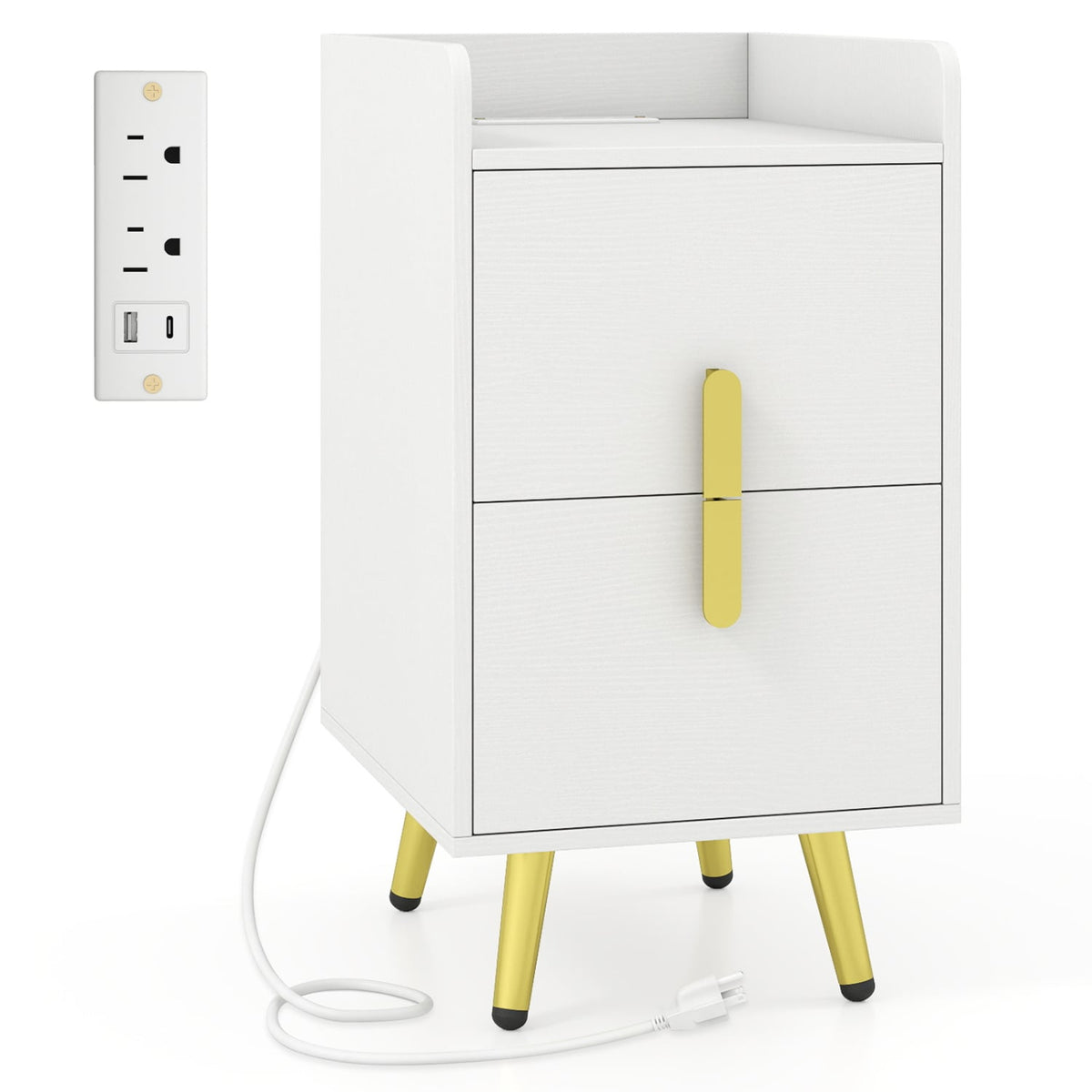 Nightstand Side Tables with 2 Drawers and 2 USB Ports-White-Nightstands-DECOROLALA