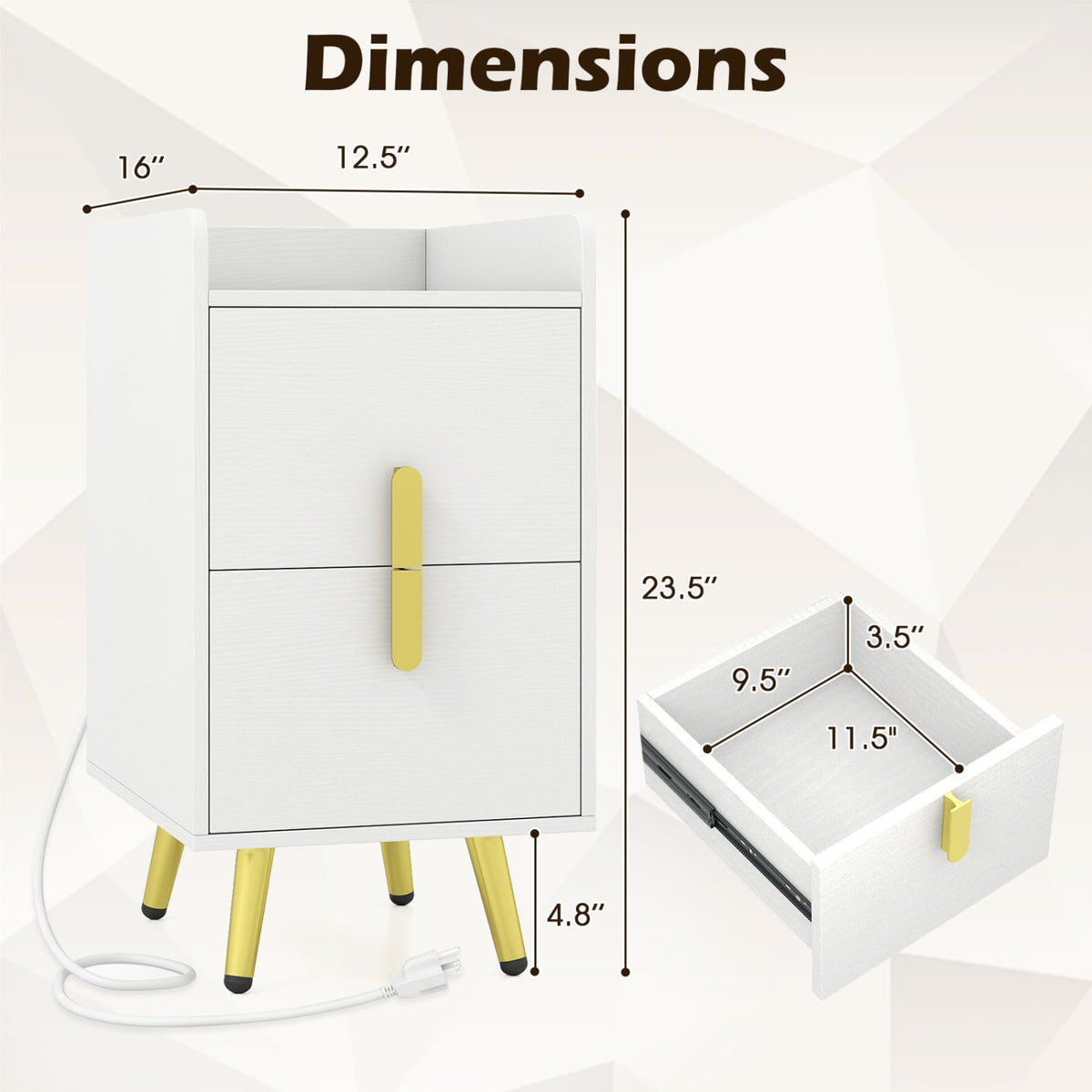 Nightstand Side Tables with 2 Drawers and 2 USB Ports-White-Nightstands-DECOROLALA